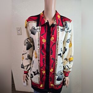 Jordan Vintage 90's Blouse Shoes, Purses, Rings- Red/ White Long Sleeve Medium